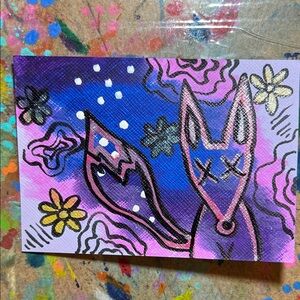 Mini Abstract Fox Art in Pink and Blues